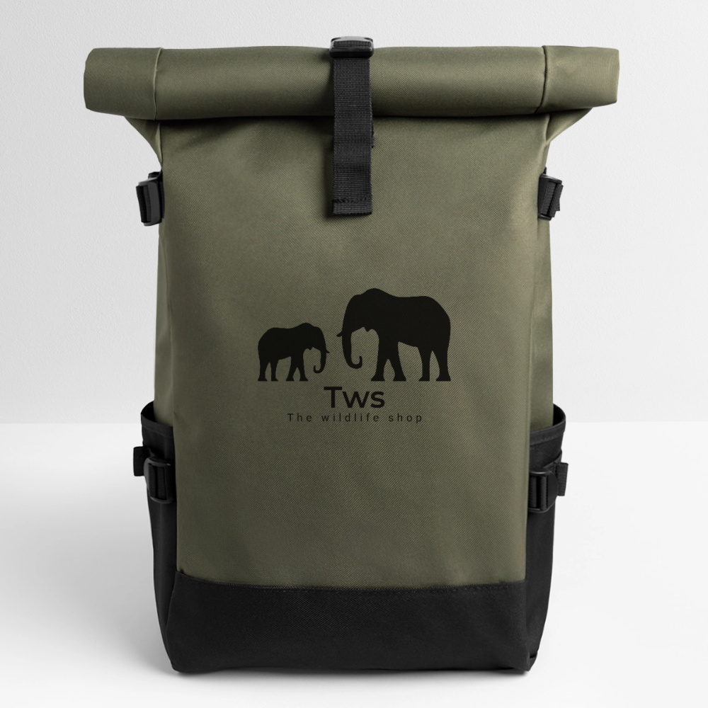 TWS logo black - Roll Top Backpack - olive/black